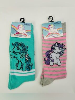 2 pair My Little Pony Crew Socks - Teal & Pink Unicorn Pair NWT